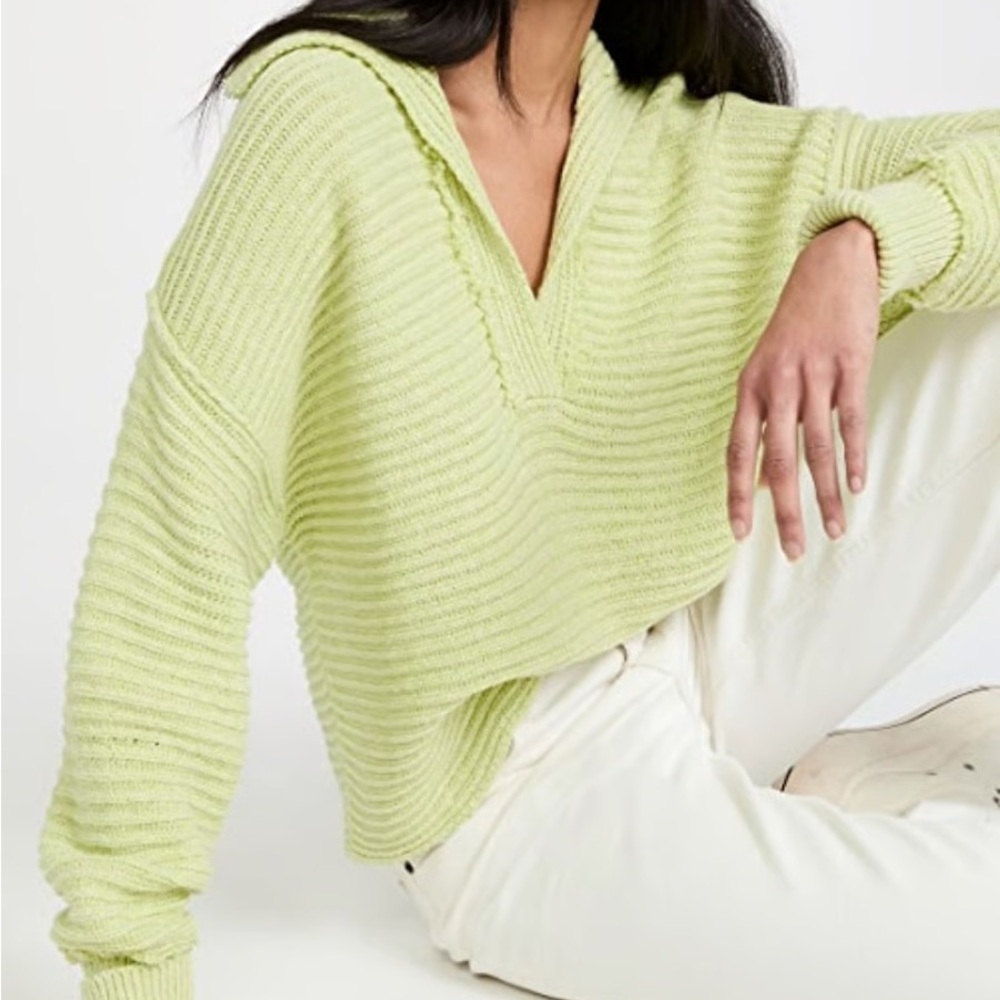Free People Lime Green V-Neck Sweater - Picture 3 of 7